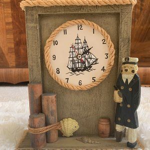 🎉HP🎉 Nautical Sea Captain Desk Clock, Ship, Shells, Coastal, Rare